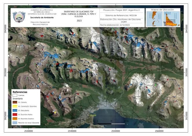 Mapa Nº2: Zona de mayor desarrollo de glaciares descubiertos. Mapa Nº2: Zona de mayor desarrollo de glaciares descubiertos.